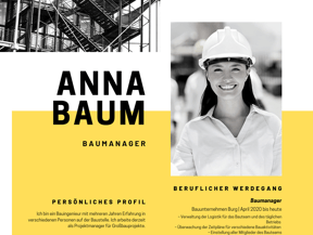 Gelb Modern Unternehmen Baugewerbe Lebenslauf_